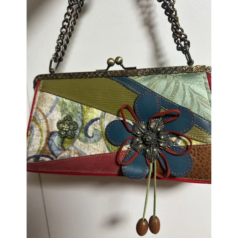 Vintage Mary Frances Beaded‎ Embellished Shoulder Bag Purse Floral Appliqué Art